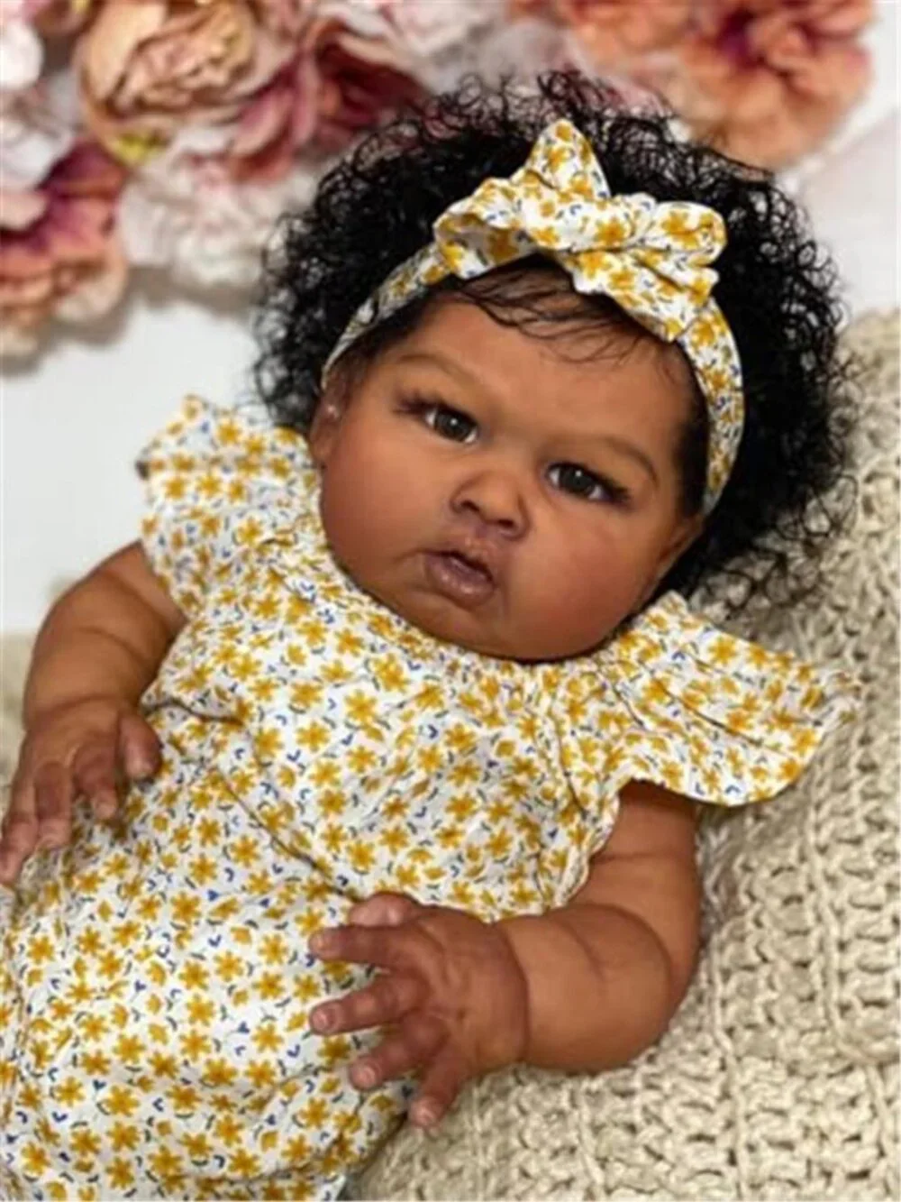 24 Inch Reborn Baby Doll Black Girl Silicone Vinyl Cloth Body Lifelike Toddler